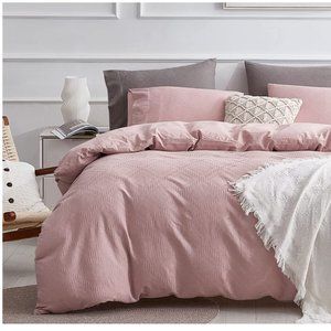 Sumtree 3 Pieces King Breathable Boho Beddin Cotton Duvet Cover Set - Pink